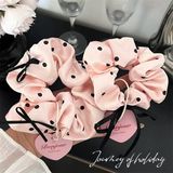  Scrunchies hồng chấm bi nơ đen 