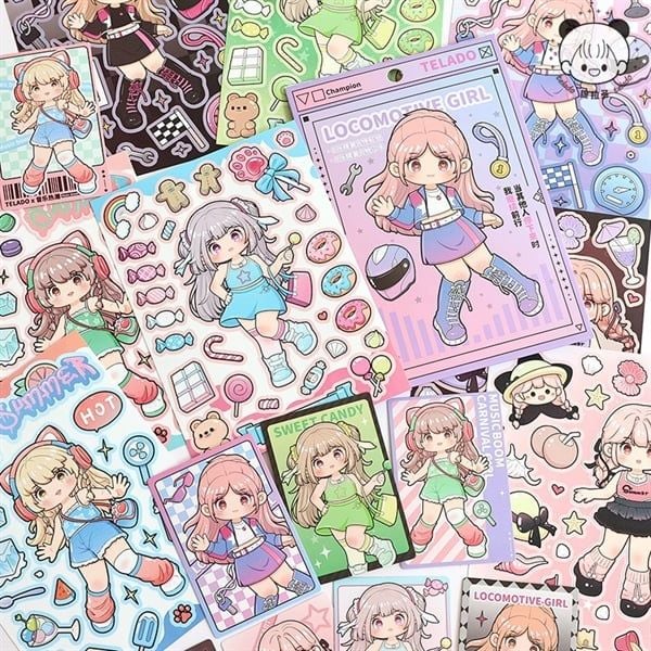  Set Sticker stylist bé gái Telado 8 trang + 8 card 