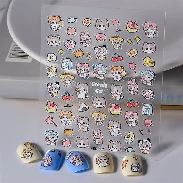  Sticker dán móng mèo xám mũ cosolay 