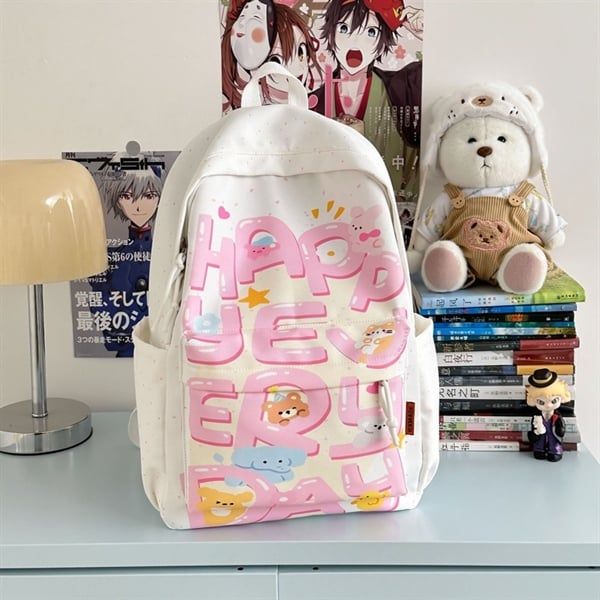  Balo HappyEveryDay móc khoá trăng 42x30x13cm 