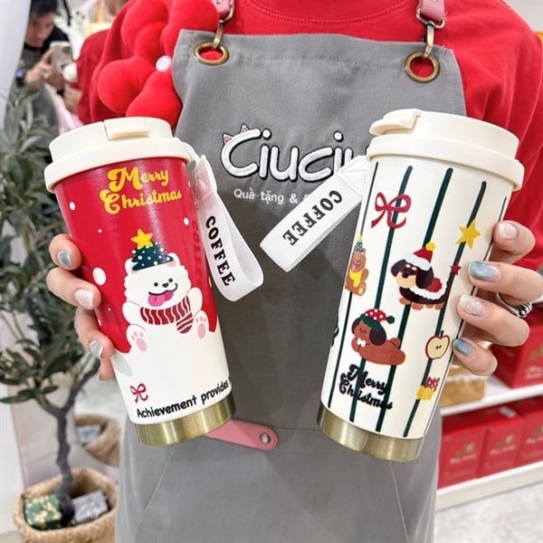  Cốc giữ nhiệt cún Giáng Sinh 520ml 