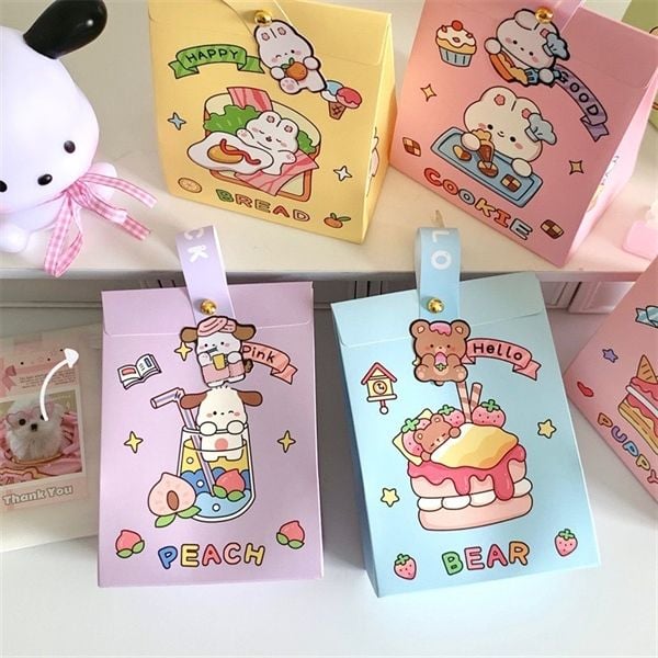  Túi giấy thú gập miệng quai nhựa 14x11cm 