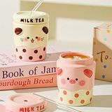  Cốc trà sữa + ống hút thuỷ tinh 400ml 