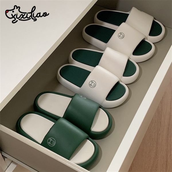  Dép quai ngang xanh trắng logo cún 