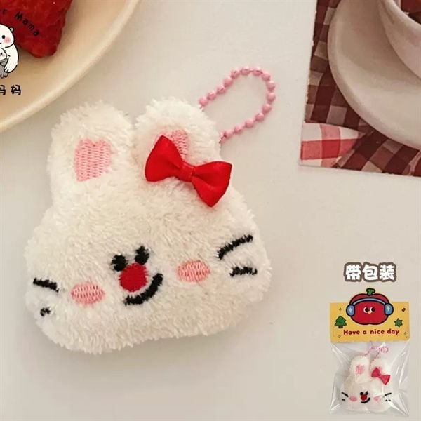  Móc khoá bông thỏ nơ đỏ 