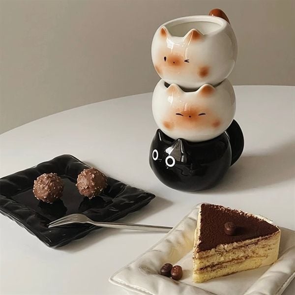  Cốc sứ mèo đĩa đệm 210ml 