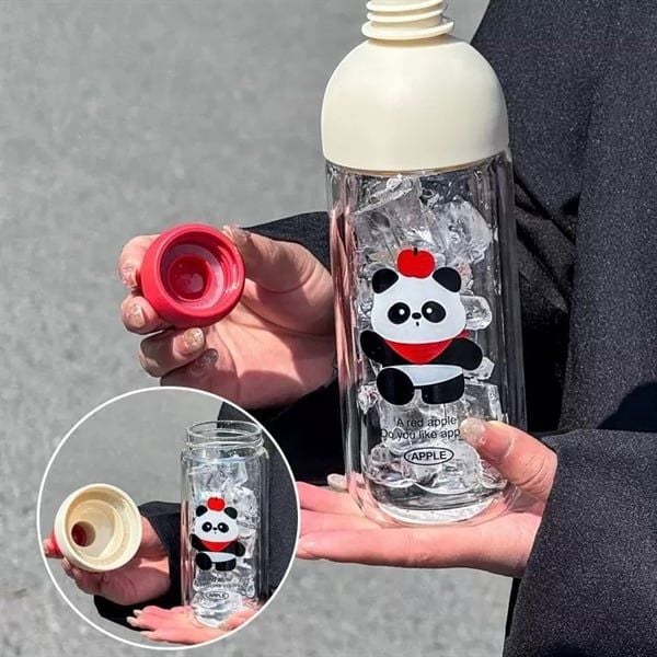  Bình thuỷ tinh gấu trúc đội táo 330ml 