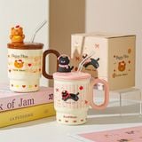  Cốc trụ thú silicon + ống hút thuỷ tinh 