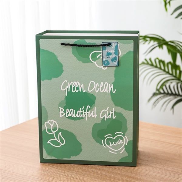  Túi quà tag giấy hoa xanh 