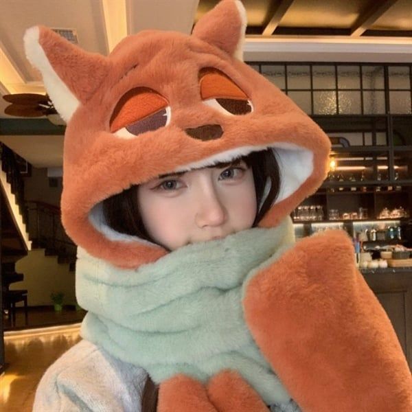  Mũ bông kiêm khăn quàng cổ + bao tay Cáo Zootopia 