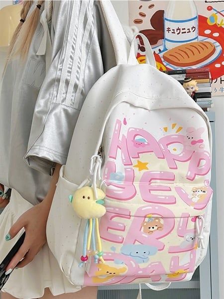  Balo HappyEveryDay móc khoá trăng 42x30x13cm 