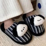  Dép lông charm cún đen trắng kẻ sọc 