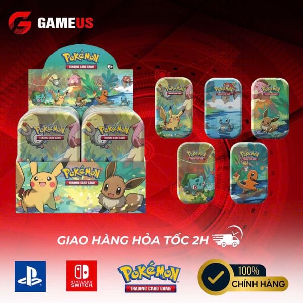 Thẻ Bài Pokemon TCG: Kanto Friends (Eevee) Mini Tin Display Box 10 Tins