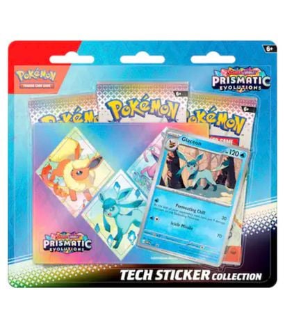 Pokemon TCG 3 Pack Blister : Scarlet & Violet Prismatic Evolutions Tech Sticker Collection