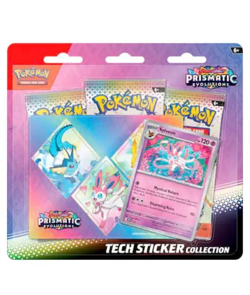 Pokemon TCG 3 Pack Blister : Scarlet & Violet Prismatic Evolutions Tech Sticker Collection