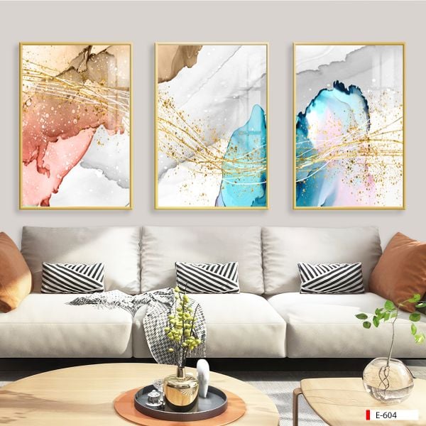 1025 - TRANH TREO TƯỜNG PHÒNG KHÁCH - TRANH HIỆN ĐẠI TRỪU TƯỢNG GHÉP BỘ 3 BỨC - TRANH TRANG TRÍ | MÃ E-604