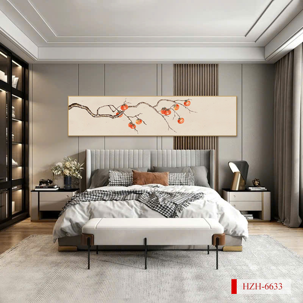 TRANH TREO PHÒNG KHÁCH - TRANH TRANG TRÍ - TRANH TREO TƯỜNG QUẢ HỒNG - KIỂU TRANH LIỀN KHỔ | MÃ HZH-6633