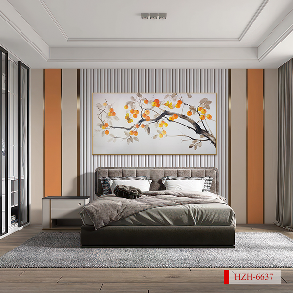 TRANH TREO PHÒNG KHÁCH - TRANH TRANG TRÍ - TRANH TREO TƯỜNG QUẢ HỒNG - KIỂU TRANH LIỀN KHỔ | MÃ HZH-6637