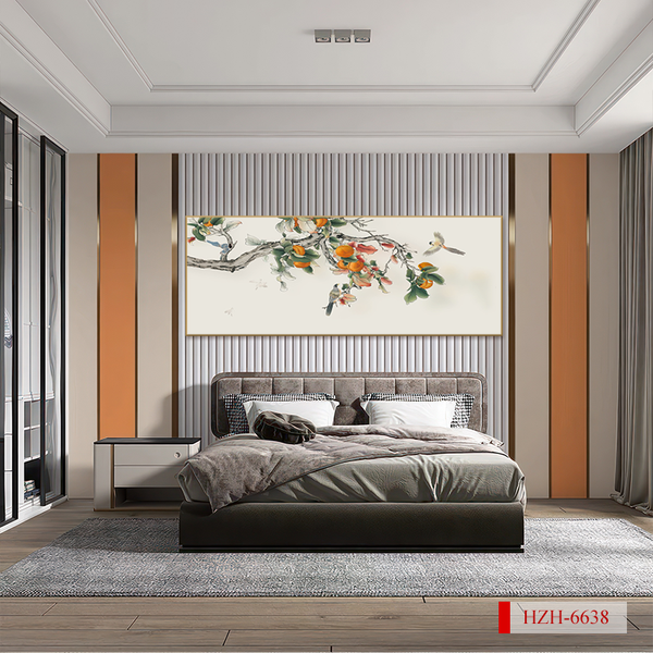TRANH TREO PHÒNG KHÁCH - TRANH TRANG TRÍ - TRANH TREO TƯỜNG QUẢ HỒNG - KIỂU TRANH LIỀN KHỔ | MÃ HZH-6638