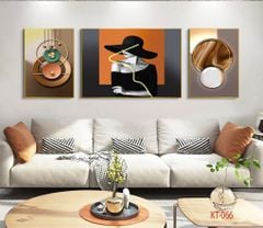 1009 - TRANH TREO PHÒNG KHÁCH SOFA - TRANH TRANG TRÍ - TRANH TREO TƯỜNG CÔ GÁI NGHỆ THUẬT - KIỂU TRANH GHÉP BỘ 3 BỨC | MÃ KT-066