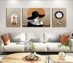 1010 - TRANH TREO PHÒNG KHÁCH SOFA - TRANH TRANG TRÍ - TRANH TREO TƯỜNG CÔ GÁI NGHỆ THUẬT - KIỂU TRANH GHÉP BỘ 3 BỨC | MÃ KT-069