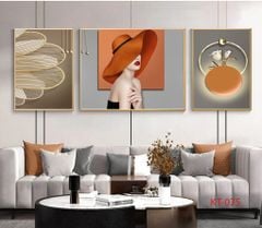 1013 - TRANH TREO PHÒNG KHÁCH SOFA - TRANH TRANG TRÍ - TRANH TREO TƯỜNG CÔ GÁI NGHỆ THUẬT - KIỂU TRANH GHÉP BỘ 3 BỨC | MÃ KT-075