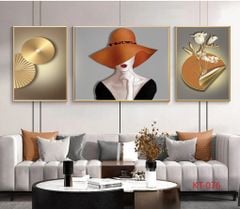 1014 - TRANH TREO PHÒNG KHÁCH SOFA - TRANH TRANG TRÍ - TRANH TREO TƯỜNG CÔ GÁI NGHỆ THUẬT - KIỂU TRANH GHÉP BỘ 3 BỨC | MÃ KT-076