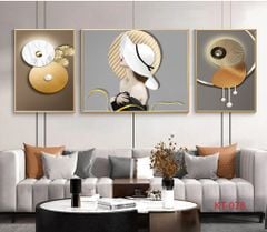 1015 - TRANH TREO PHÒNG KHÁCH SOFA - TRANH TRANG TRÍ - TRANH TREO TƯỜNG CÔ GÁI NGHỆ THUẬT - KIỂU TRANH GHÉP BỘ 3 BỨC | MÃ KT-078