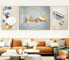 1355 - TRANH TREO PHÒNG KHÁCH - TRANH TRANG TRÍ - TRANH TREO TƯỜNG HIỆN ĐẠI TRỪU TƯỢNG - KIỂU TRANH BỘ 3 | MÃ KT-085