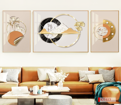 TRANH TREO PHÒNG KHÁCH SOFA - TRANH TRANG TRÍ - TRANH TREO TƯỜNG HIỆN ĐẠI TRỪU TƯỢNG - KIỂU TRANH GHÉP BỘ 3 BỨC | MÃ KT-113