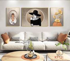 1016 - TRANH TREO PHÒNG KHÁCH SOFA - TRANH TRANG TRÍ - TRANH TREO TƯỜNG CÔ GÁI NGHỆ THUẬT - KIỂU TRANH GHÉP BỘ 3 BỨC | MÃ KT-121
