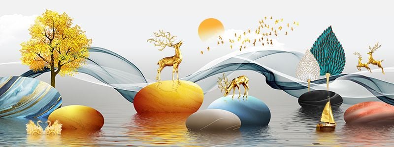 1120 - TRANH TREO PHÒNG KHÁCH SOFA - TRANH TRANG TRÍ - TRANH TREO TƯỜNG HƯƠU TÀI LỘC HIỆN ĐẠI - KIỂU TRANH GHÉP BỘ 3 BỨC | MÃ SLH-6017