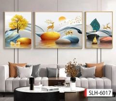 1120 - TRANH TREO PHÒNG KHÁCH SOFA - TRANH TRANG TRÍ - TRANH TREO TƯỜNG HƯƠU TÀI LỘC HIỆN ĐẠI - KIỂU TRANH GHÉP BỘ 3 BỨC | MÃ SLH-6017