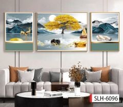 1121 - TRANH TREO PHÒNG KHÁCH SOFA - TRANH TRANG TRÍ - TRANH TREO TƯỜNG HƯƠU TÀI LỘC HIỆN ĐẠI - KIỂU TRANH GHÉP BỘ 3 BỨC | MÃ SLH-6096