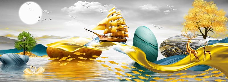 1122 - TRANH TREO PHÒNG KHÁCH SOFA - TRANH TRANG TRÍ - TRANH TREO TƯỜNG HƯƠU TÀI LỘC HIỆN ĐẠI - KIỂU TRANH GHÉP BỘ 3 BỨC | MÃ SLH-6130