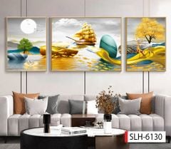 1122 - TRANH TREO PHÒNG KHÁCH SOFA - TRANH TRANG TRÍ - TRANH TREO TƯỜNG HƯƠU TÀI LỘC HIỆN ĐẠI - KIỂU TRANH GHÉP BỘ 3 BỨC | MÃ SLH-6130