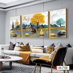1126 - TRANH TREO PHÒNG KHÁCH SOFA - TRANH TRANG TRÍ - TRANH TREO TƯỜNG HƯƠU TÀI LỘC HIỆN ĐẠI - KIỂU TRANH GHÉP BỘ 3 BỨC | MÃ slh-7108
