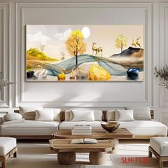 1050 - TRANH TREO PHÒNG KHÁCH - TRANH TRANG TRÍ - TRANH TREO TƯỜNG HƯƠU TÀI LỘC - KIỂU TRANH NGANG | MÃ SLH-7135