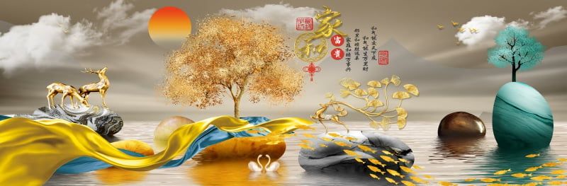 1056 - TRANH TREO PHÒNG KHÁCH - TRANH TRANG TRÍ - TRANH TREO TƯỜNG HƯƠU TÀI LỘC - KIỂU TRANH NGANG | MÃ SLH-7145