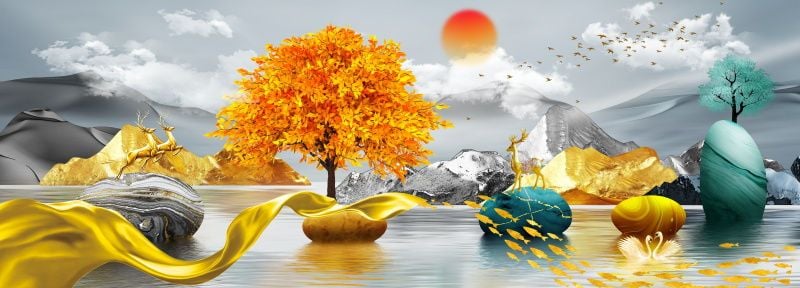 1058 - TRANH TREO PHÒNG KHÁCH - TRANH TRANG TRÍ - TRANH TREO TƯỜNG HƯƠU TÀI LỘC - KIỂU TRANH NGANG | MÃ SLH-7147