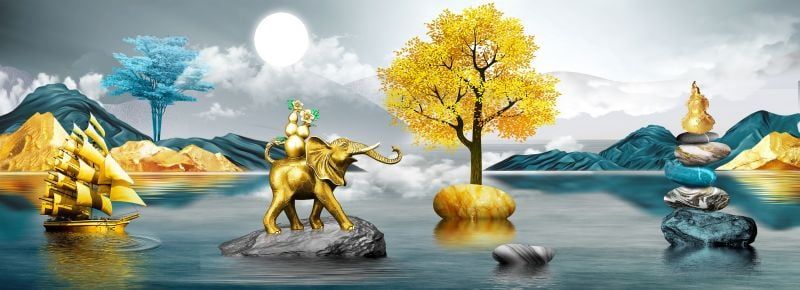 1127 - TRANH TREO PHÒNG KHÁCH SOFA - TRANH TRANG TRÍ - TRANH TREO TƯỜNG HƯƠU TÀI LỘC HIỆN ĐẠI - KIỂU TRANH GHÉP BỘ 3 BỨC | MÃ SLH-7148