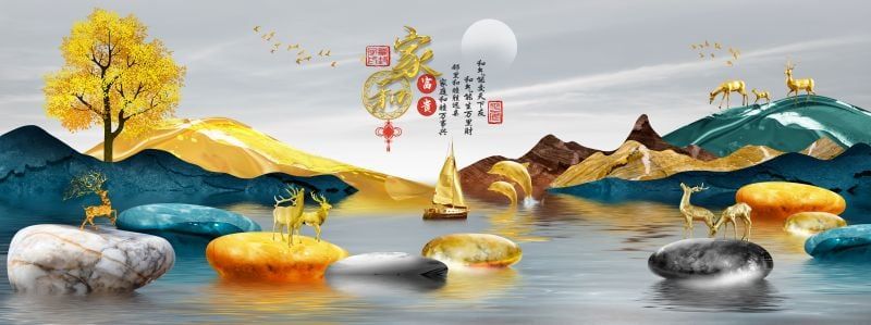 1128 - TRANH TREO PHÒNG KHÁCH SOFA - TRANH TRANG TRÍ - TRANH TREO TƯỜNG HƯƠU TÀI LỘC HIỆN ĐẠI - KIỂU TRANH GHÉP BỘ 3 BỨC | MÃ SLH-7149