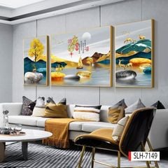 1128 - TRANH TREO PHÒNG KHÁCH SOFA - TRANH TRANG TRÍ - TRANH TREO TƯỜNG HƯƠU TÀI LỘC HIỆN ĐẠI - KIỂU TRANH GHÉP BỘ 3 BỨC | MÃ SLH-7149