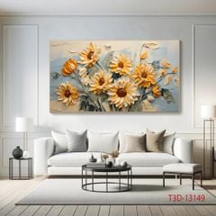 989 - TRANH TREO PHÒNG KHÁCH - TRANH TRANG TRÍ - TRANH TREO TƯỜNG HOA BÌNH HOA - KIỂU TRANH LIỀN KHỔ | MÃ T3D-13149