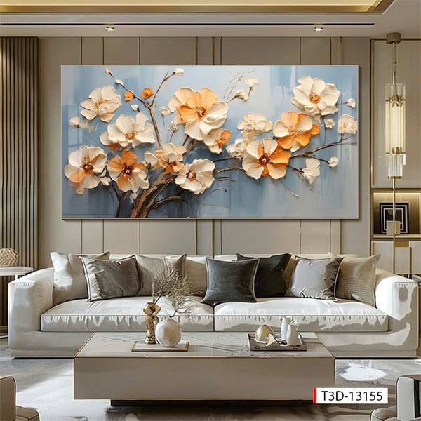 993 - TRANH TREO PHÒNG KHÁCH - TRANH TRANG TRÍ - TRANH TREO TƯỜNG HOA BÌNH HOA - KIỂU TRANH LIỀN KHỔ | MÃ T3D-13155