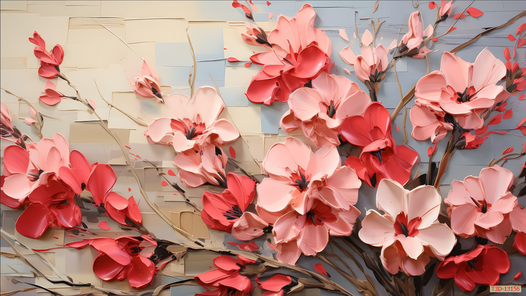 994 - TRANH TREO PHÒNG KHÁCH - TRANH TRANG TRÍ - TRANH TREO TƯỜNG HOA BÌNH HOA - KIỂU TRANH LIỀN KHỔ | MÃ T3D-13156