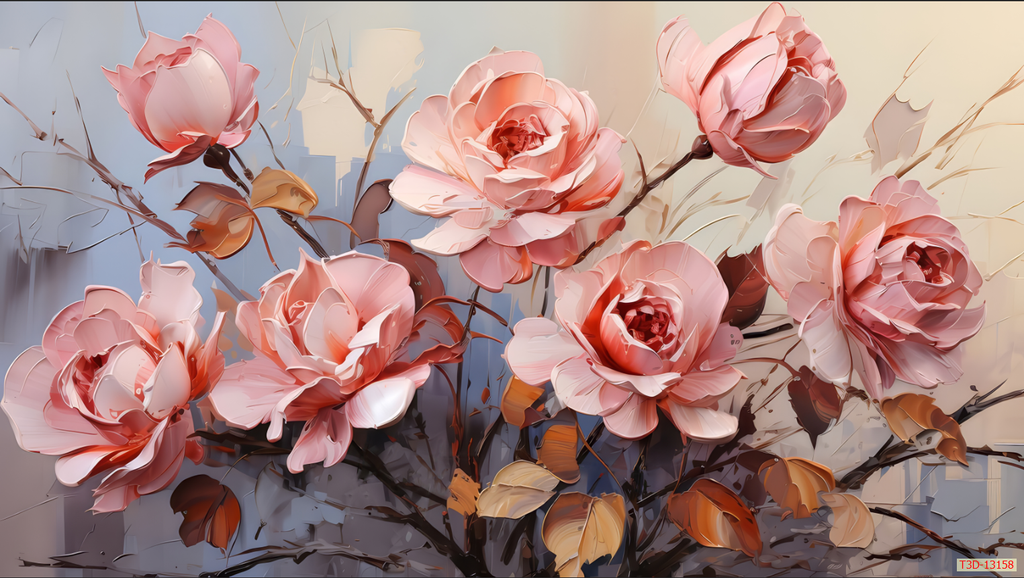 996 - TRANH TREO PHÒNG KHÁCH - TRANH TRANG TRÍ - TRANH TREO TƯỜNG HOA BÌNH HOA - KIỂU TRANH LIỀN KHỔ | MÃ T3D-13158