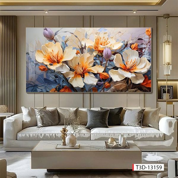 997 - TRANH TREO PHÒNG KHÁCH - TRANH TRANG TRÍ - TRANH TREO TƯỜNG HOA BÌNH HOA - KIỂU TRANH LIỀN KHỔ | MÃ T3D-13159