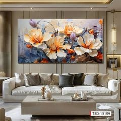 997 - TRANH TREO PHÒNG KHÁCH - TRANH TRANG TRÍ - TRANH TREO TƯỜNG HOA BÌNH HOA - KIỂU TRANH LIỀN KHỔ | MÃ T3D-13159