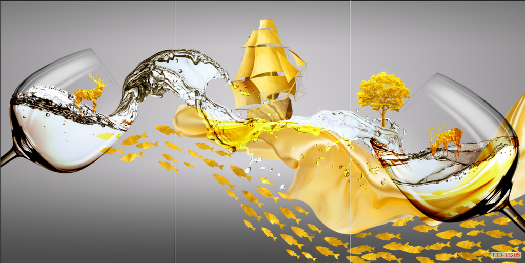 TRANH TREO PHÒNG ĂN, CAFE, NHÀ HÀNG - TRANH TRANG TRÍ - KIỂU TRANH LIỀN KHỔ | MÃ T3D-13205